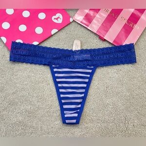NWT Victoria's Secret Purple Striped lace waist Cotton LR thong panties MEDIUM M